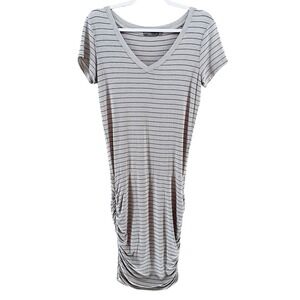 PRANA Foundations Short Sleeve Dress with Ruched Side‎ - Small - gray stripe